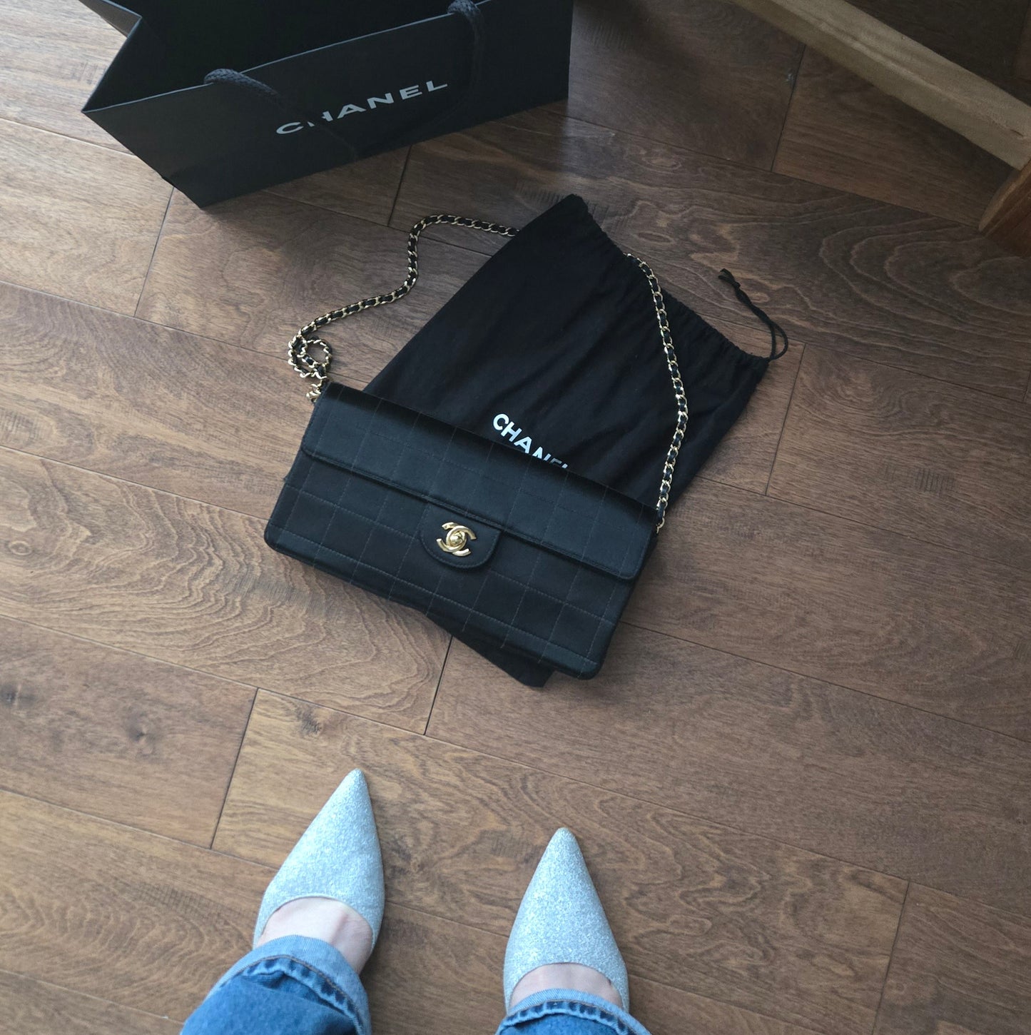 Chanel East West Chocolate Bar in Silk