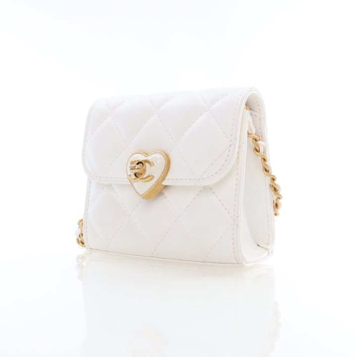 Chanel Mini White CC Enamel Heart Crossbody