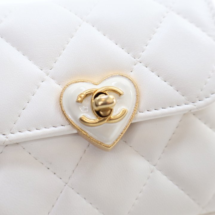 Chanel Mini White CC Enamel Heart Crossbody