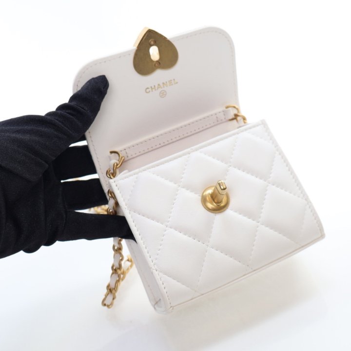 Chanel Mini White CC Enamel Heart Crossbody
