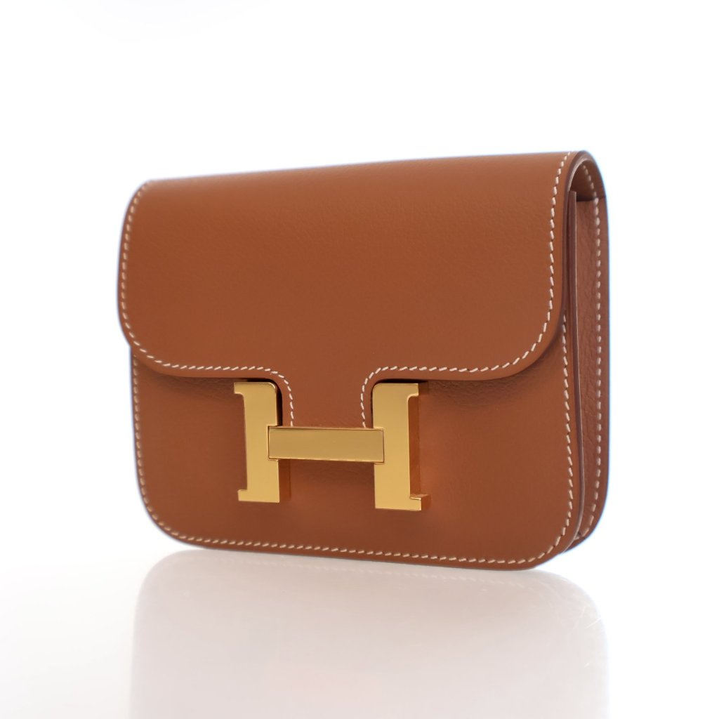 Hermes Gold Evercolor Constance Slim Wallet