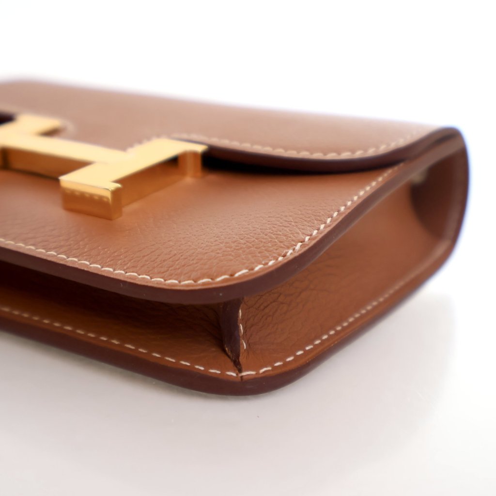 Hermes Gold Evercolor Constance Slim Wallet