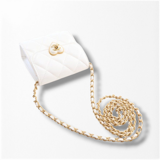 Chanel Mini White CC Enamel Heart Crossbody