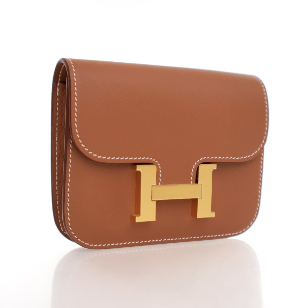 Hermes Gold Evercolor Constance Slim Wallet