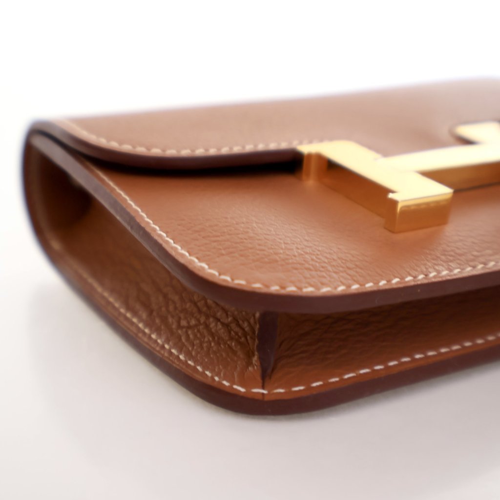 Hermes Gold Evercolor Constance Slim Wallet