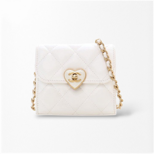 Chanel Mini White CC Enamel Heart Crossbody